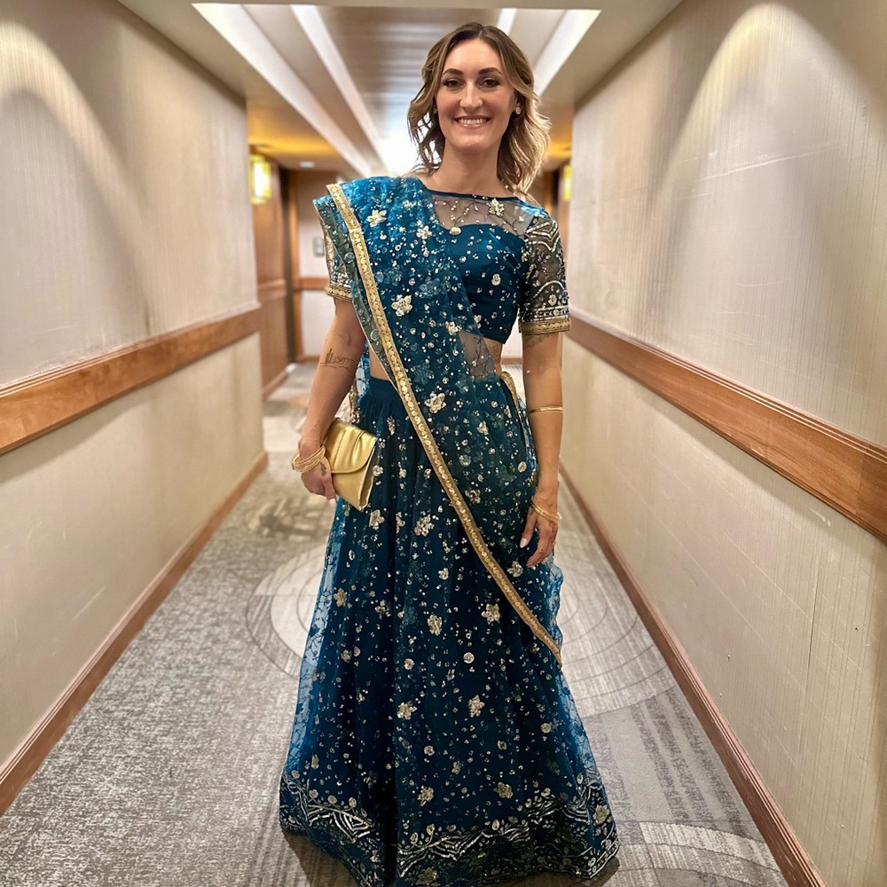 Elegant Blue Embellished Wedding-Guest Dress for formal south Asian wedding
